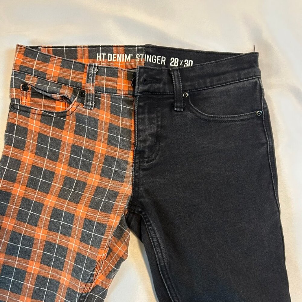 Hot Topic Orange Plaid Split Leg Stinger Jeans Size 28 X 30